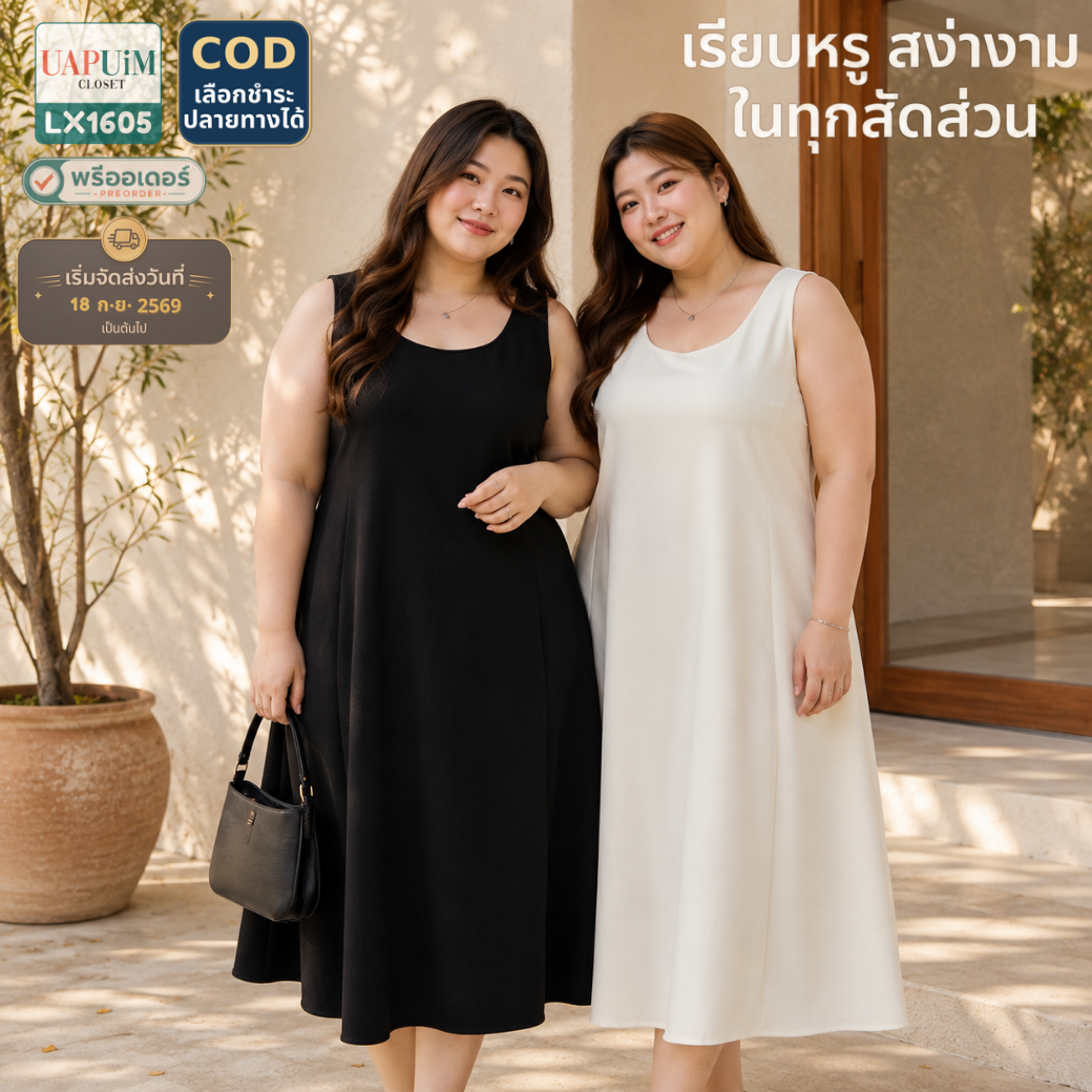 LX1605 เดรสแขนกุดทรง