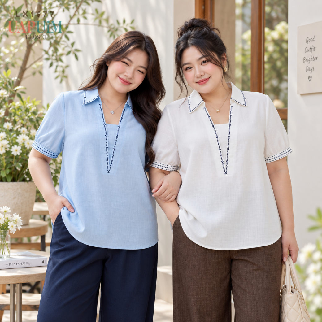 LX1677 เสื้อเชิ้ตแขนสั้นทรงสวย