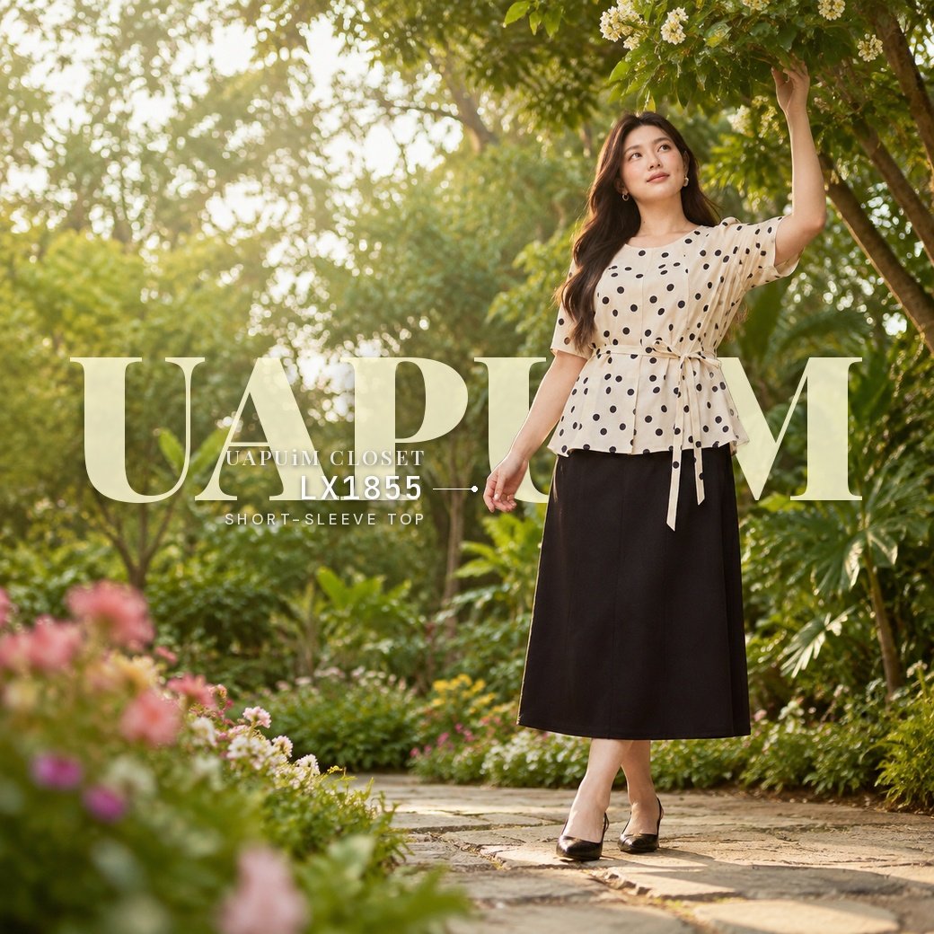 LX1855 เสื้อเบลาส์แขนสั้นลายจุด