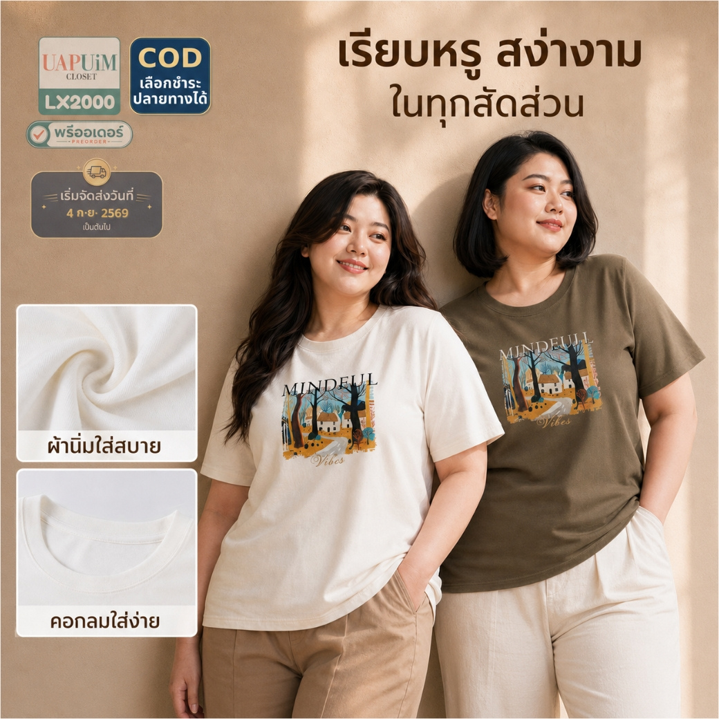 LX2000 เสื้อยืดคอกลมแขนสั้นสไตล์มินิมอล