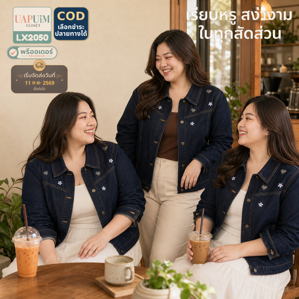 LX2050 แจ็กเก็ตยีนส์สีน้ำเงินเข้ม