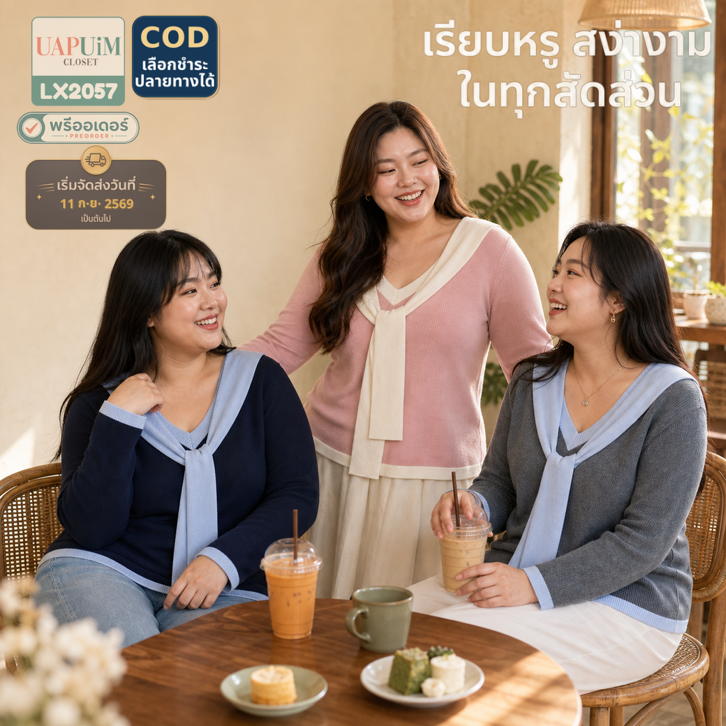 LX2057 เสื้อไหมพรมแขนยาวดีไซน์