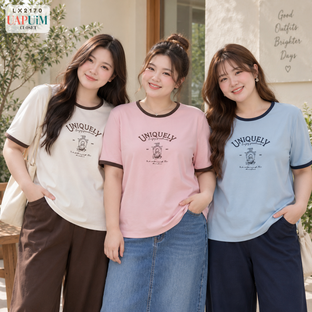 LX2170 เสื้อยืดคอกลมแต่งขอบสี