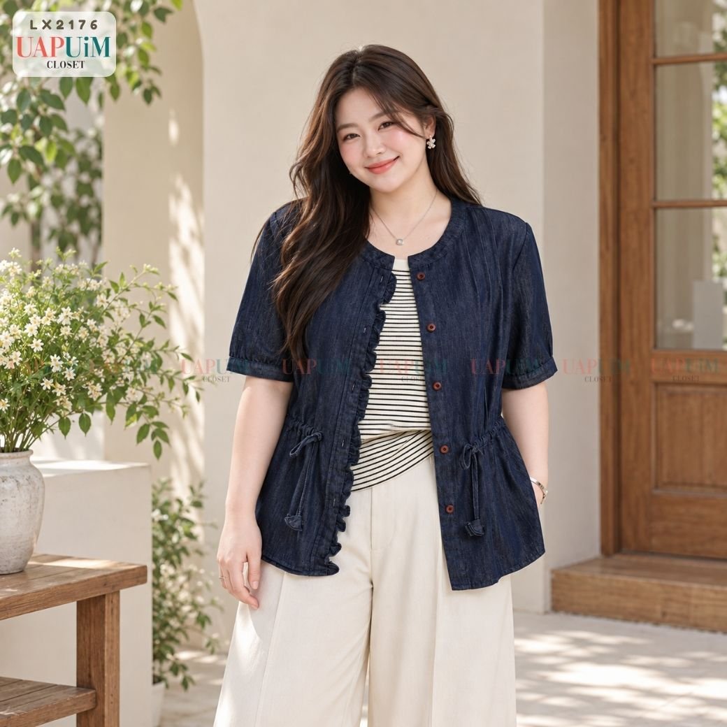 LX2176 เสื้อคลุมเดนิมดีไซน์รูดเอว