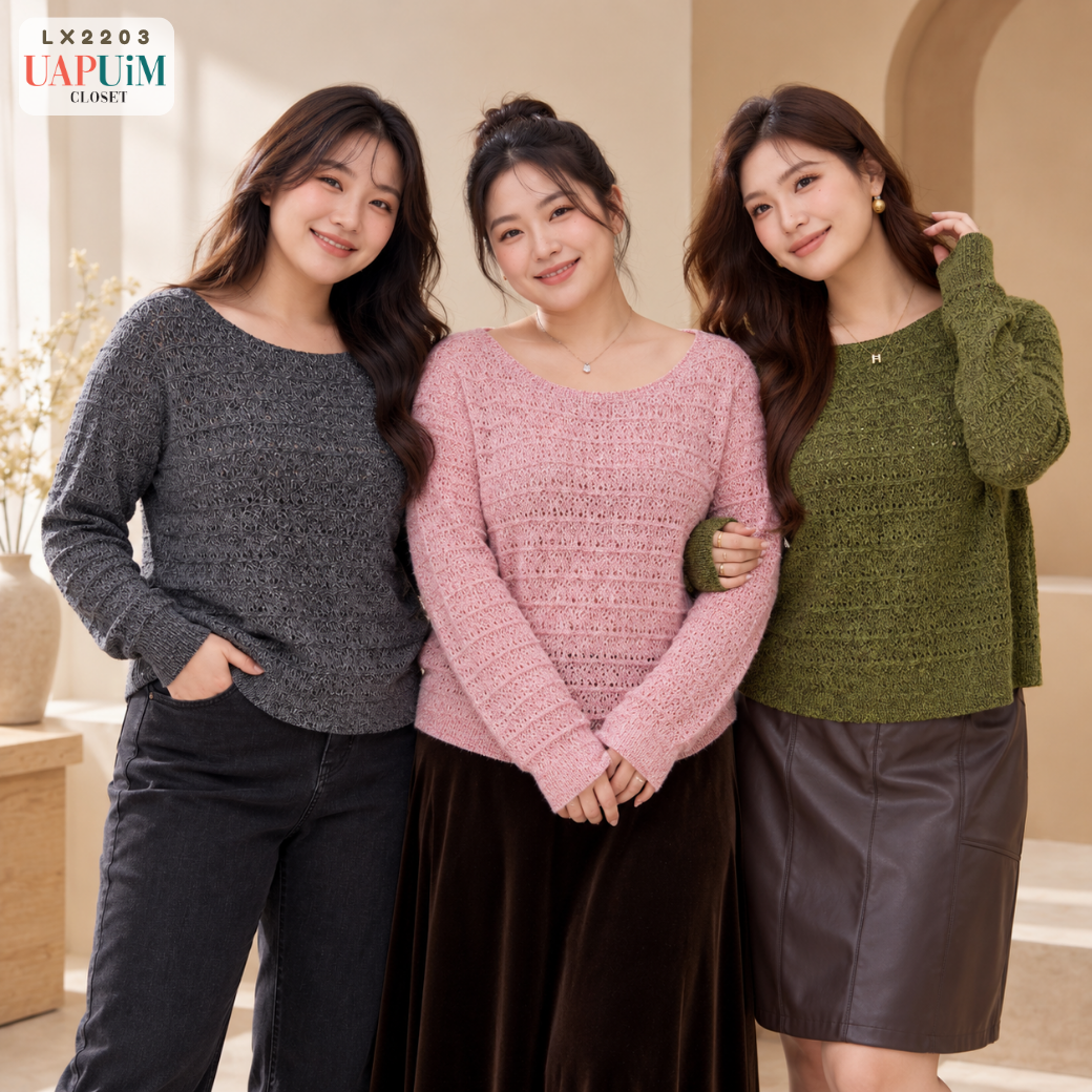 LX2203 เสื้อไหมพรมถักลายสวย